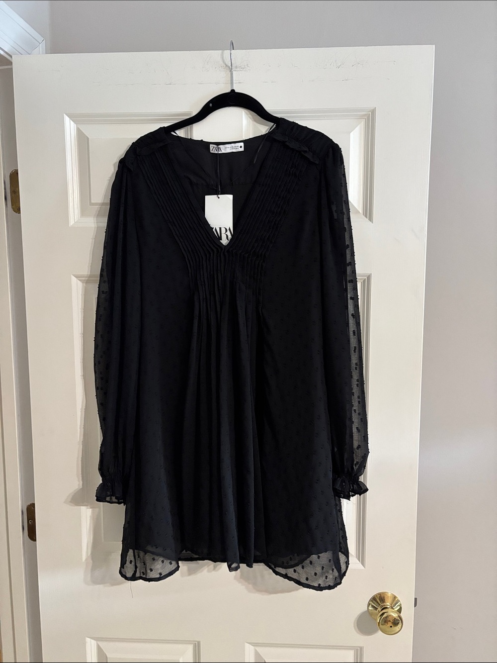 Zara Black Swiss Dot V-Neck Tunic/Mini Dress